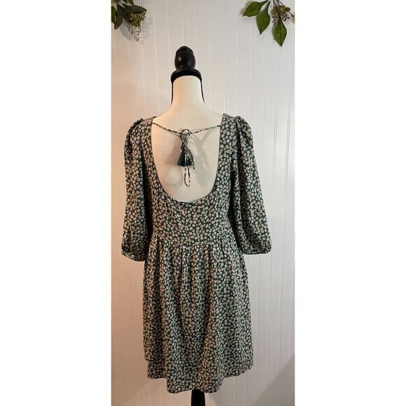 American Eagle Green Floral Mini Dress With Puff Sleeves Back Tie & Zipper Sz M - Picture 5 of 16